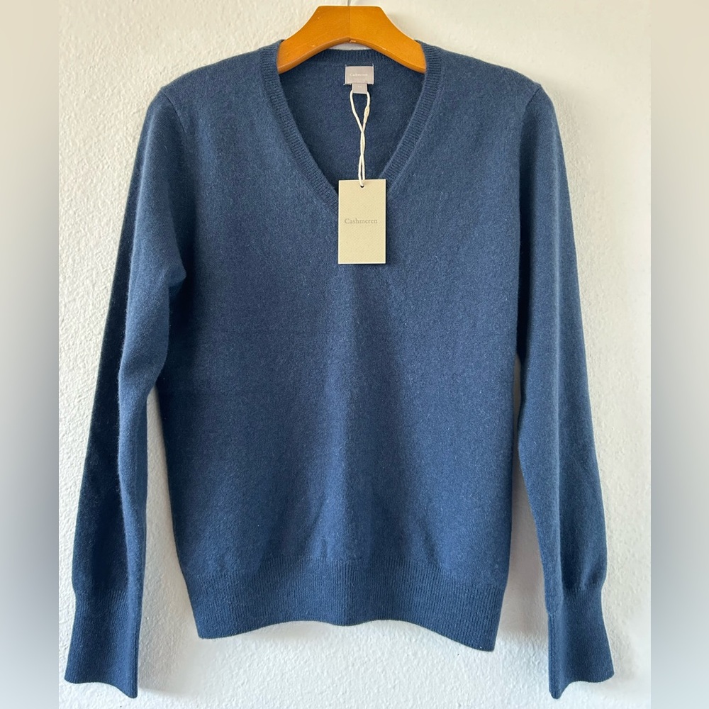 Cashmeren Women’s Basic V neck Sweater Long Sleeve Classic Pullover Size M